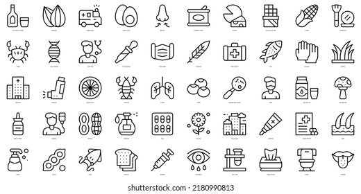 Conjunto de alergias de línea delgada Iconos. Ilustración del vector