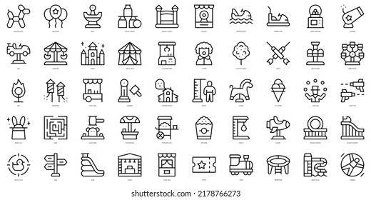 Set of thin line amusement park Icons. Vector illustration