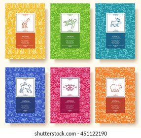 Set of thin line animal vacation pattern concept. Art traditional, magazine, book, poster, abstract, banners, element. Vector outline package greeting card or invitation design background