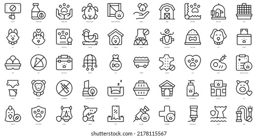 Set of thin line animal welfare Icons. Vector illustration