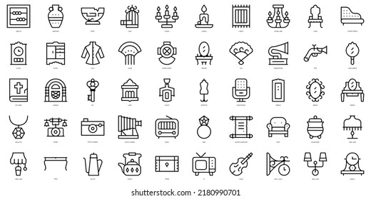 Set of thin line antiques Icons. Vector illustration