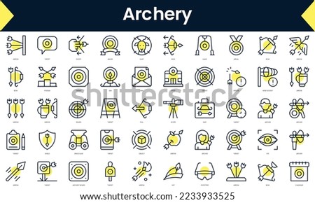 Set of thin line archery Icons. Line art icon with Yellow shadow. Vector illustration