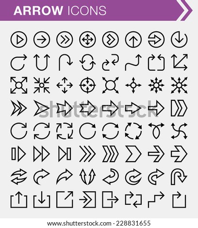 Set of thin line arrow icons.