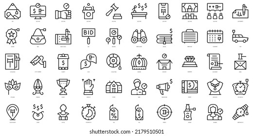 Set of thin line auction Icons. Vector illustration