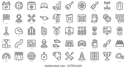 Set of thin line auto racing Icons. Vector illustration