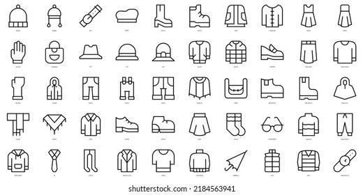 Set of thin line autumn clothes and accesories Icons. Vector illustration