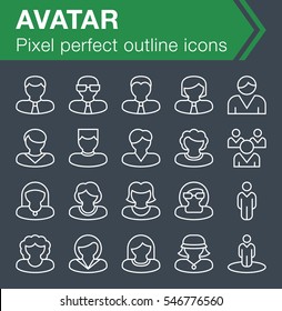 Set of thin line avatar icons for mobile apps and web design. 
Pixel perfect trendy thin line icons. Editable stroke.