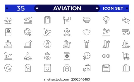 Set of thin line aviation Icons. Plane icon collection. Airplane icon vector. Flight transport symbol. Travel concept.
