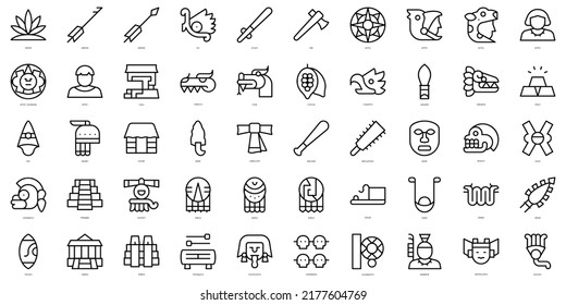 Set of thin line aztec Icons. Vector illustration