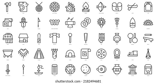 Conjunto de Iconos aztecos de línea delgada. Ilustración del vector