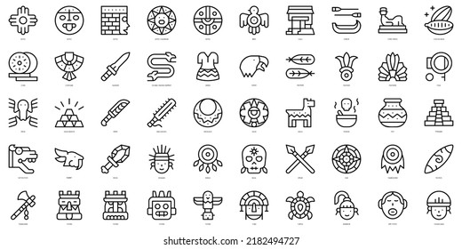 Set of thin line aztec Icons. Vector illustration