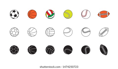set of thin line balls icons on white background. simple vector logo art for tournament illustration and sport apps. eps 10