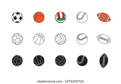 set of thin line balls icons on white background. simple vector logo art for tournament illustration and sport apps. eps 10