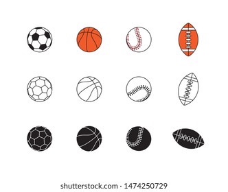 set of thin line balls icons on white background. simple vector logo art for tournament illustration and sport apps. eps 10