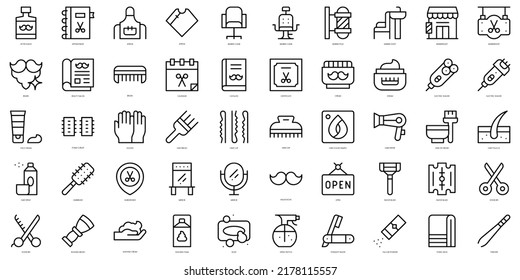Conjunto de la peluquería de línea delgada Icons. Ilustración del vector