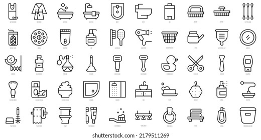 Set of thin line bathroom Icons. Vector illustration