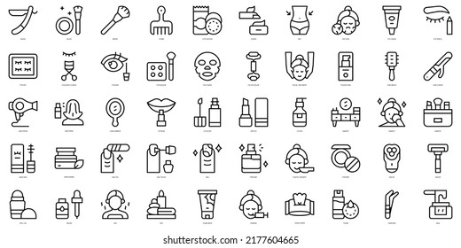 Conjunto de Iconos de belleza de línea delgada. Ilustración del vector