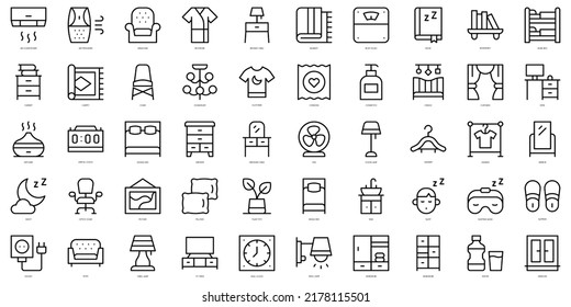 Set von Symbolen für dünnwandige Schlafzimmer. Vektorgrafik