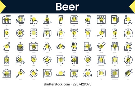 Set von feinen Biersymbolen. Line Art Symbol mit gelbem Schatten. Vektorgrafik