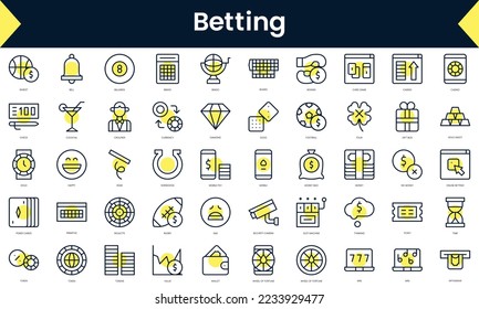 Set of thin line betting Icons. Line art icon with Yellow shadow. Vector illustration