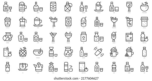 Set of thin line beverages Icons. Vector illustration