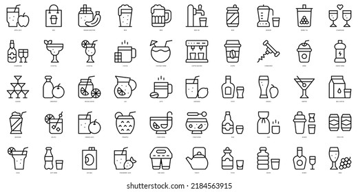 Set of thin line beverages Icons. Vector illustration