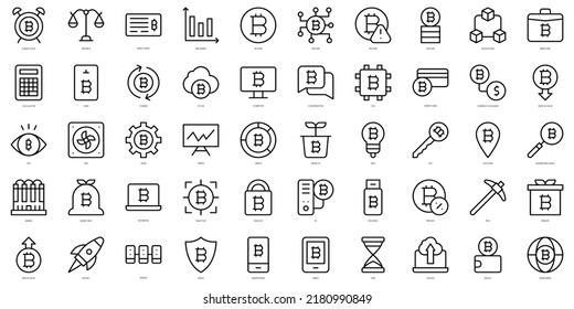 Set of thin line bitcoin Icons. Vector illustration