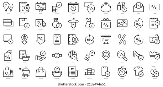 Juego de Iconos de friday negro de línea delgada. Ilustración del vector