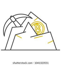 Set thin line black-gold Bitcoin style. Money, phone, pickaxe, charity, wallet, and more for the currency.