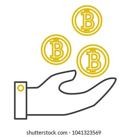 Set thin line black-gold Bitcoin style. Money, phone, pickaxe, charity, wallet, and more for the currency.