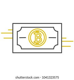 Set thin line black-gold Bitcoin style. Money, phone, pickaxe, charity, wallet, and more for the currency.