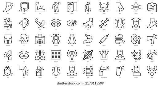 Set of thin line body ache Icons. Vector illustration
