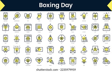 Set of thin line boxing day Icons. Line art icon with Yellow shadow. Vector illustration