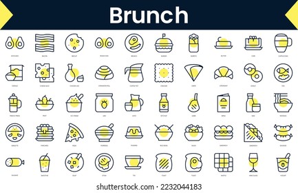Set of thin line brunch Icons. Line art icon with Yellow shadow. Vector illustration