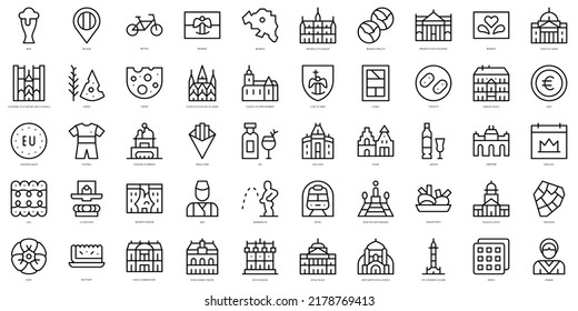 Set of thin line brussels Icons. Vector illustration