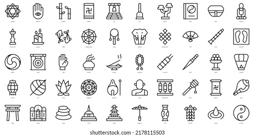 Set of thin line buddhism Icons. Vector illustration