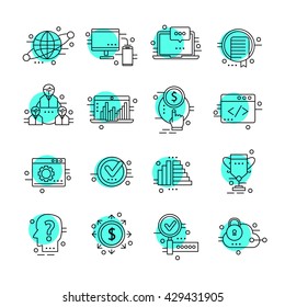 Set of thin line business icons