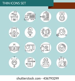 Set of thin line business icons