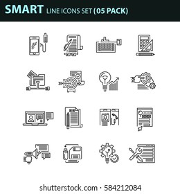 Set of thin line business icons. 16 elements creative pack, flat design