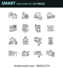 Set of thin line business icons. 16 elements creative pack, flat design
