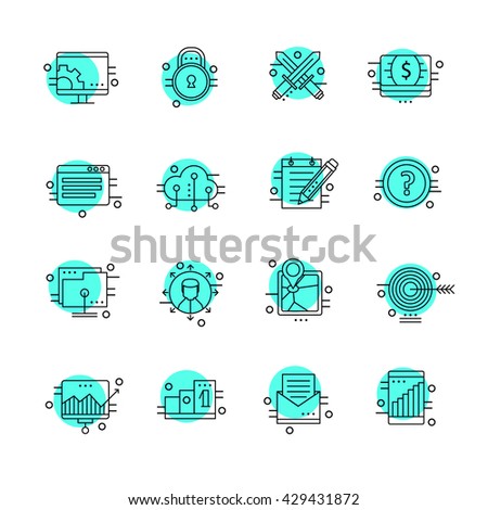 Set of thin line business icons