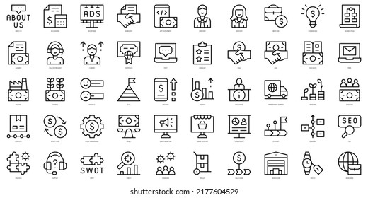 Conjunto de servicios de negocios en línea delgada Iconos. Ilustración del vector