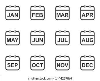 Set of thin line calendar icons depicting all 12 months