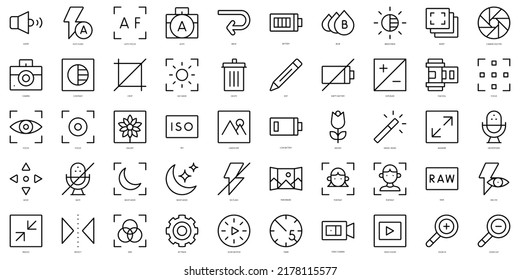 Set of thin line camera interface Icons. Vector illustration