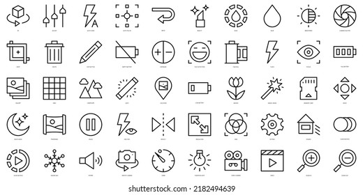 Set of thin line camera interface Icons. Vector illustration