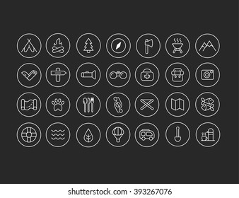 Set of thin line camping icons