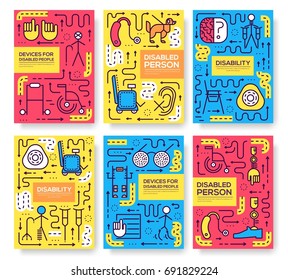 Set of thin line care people pattern concept. Art  disabled, magazine, book, poster, abstract, banners, element. Vector world disability day  outline package greeting card or invitation design.