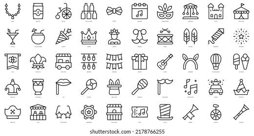 Set of thin line carnival Icons. Vector illustration