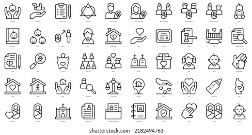 Set of thin line child adoption Icons. Vector illustration