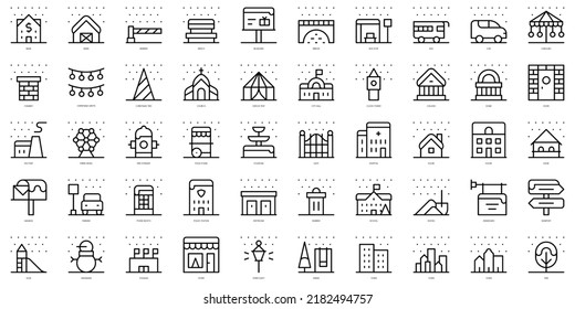 Set of thin line christmas city Icons. Vector illustration